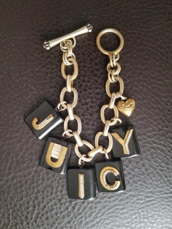 Juicy Couture Jewelry - Vintage Juicy Couture Gold Bracelet with Black Tile charms